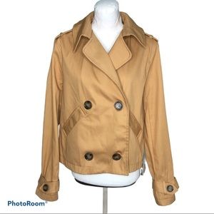 SHINESTAR Double Breasted Cropped Tan Pea Coat